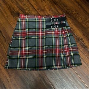 Grey & Red Plaid School Girl Buckle Skirt S